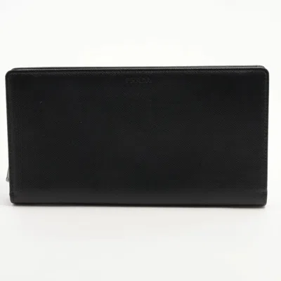 Pre-owned Prada Saffiano Black Saffiano Long Wallet (bi-fold) ()