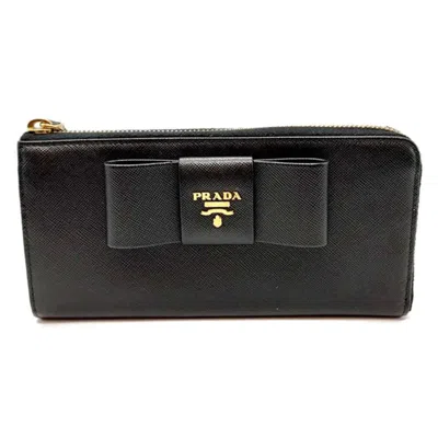 Pre-owned Prada Saffiano Black Saffiano Long Wallet (bi-fold) ()