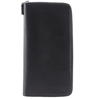 Pre-owned Prada Saffiano Black Saffiano Long Wallet (bi-fold) ()