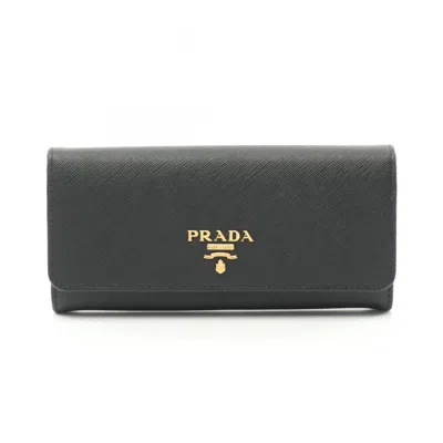 Prada Saffiano Black Saffiano Metal Long Wallet (bi-fold)