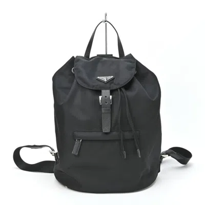 Prada Saffiano Black Synthetic Backpack Bag () In Orange