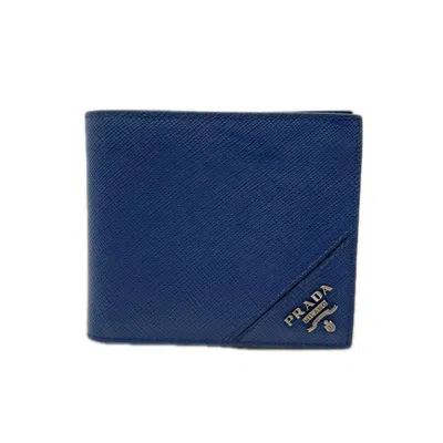 Pre-owned Prada Saffiano Blue Leather Bill Wallet (bi-fold) ()