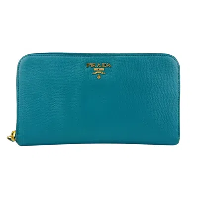 Pre-owned Prada Saffiano Blue Leather Long Wallet (bi-fold) ()
