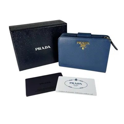 Pre-owned Prada Saffiano Blue Leather Wallet (bi-fold) ()
