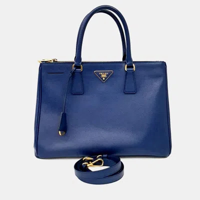 Pre-owned Prada Saffiano Blue Luxe Tote And Shoulder Bag