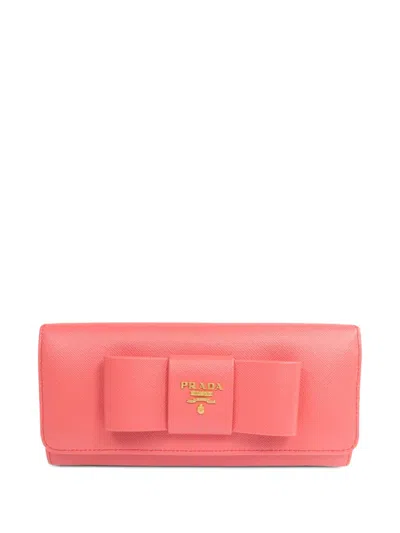 Pre-owned Prada Saffiano Bow Wallet In Pink