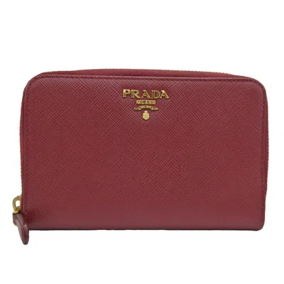 Pre-owned Prada Saffiano Burgundy Leather Wallet  ()