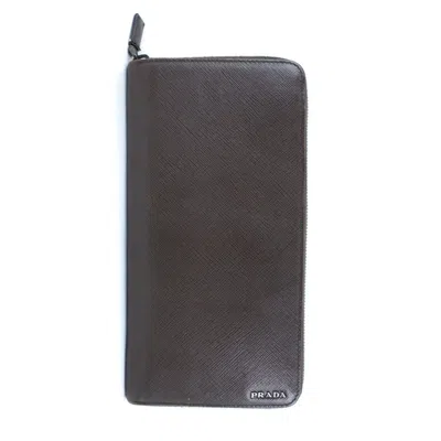Pre-owned Prada Saffiano Caffe Dark Brown Nero Saffiano Long Wallet (bi-fold) () In Caffe, Dark Brown, Nero