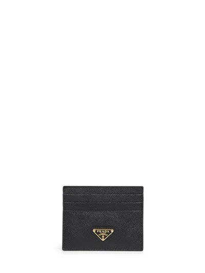 Prada Saffiano Calf Leather Card Case In Black