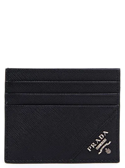 Prada Saffiano Calfskin Card Case In Black