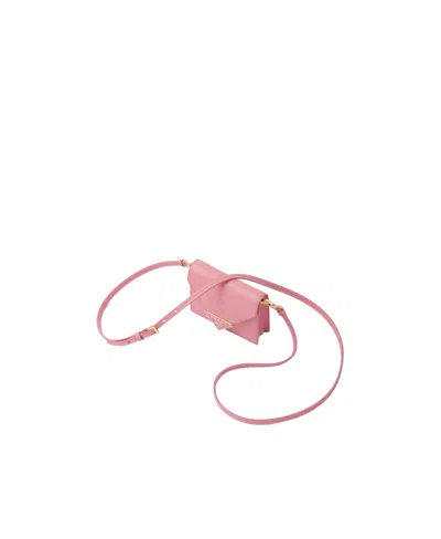 Prada Saffiano Card Bag With Shoulder Strap In Petal Powder
