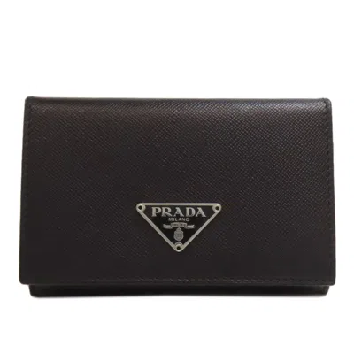 Pre-owned Prada Saffiano Card Case () In Black