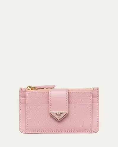 Prada Saffiano Card Case With Triangle Snap In Pesco