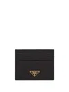 Prada Black Logo-plaque Saffiano Leather Card Holder In Black