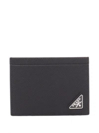 Pre-owned Prada Saffiano Card Holder In Black