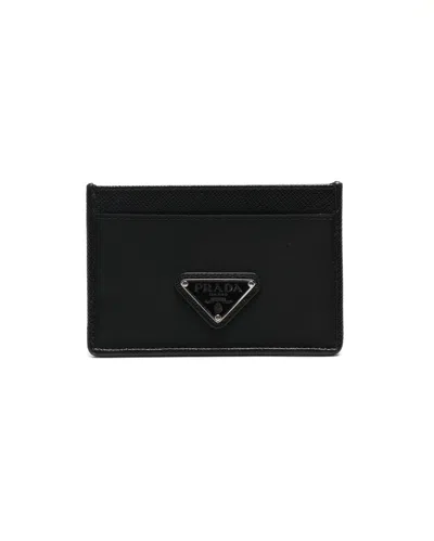 Pre-owned Prada Saffiano Card Holder In Black