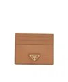 Prada Sand Leather Card Holder In Brown