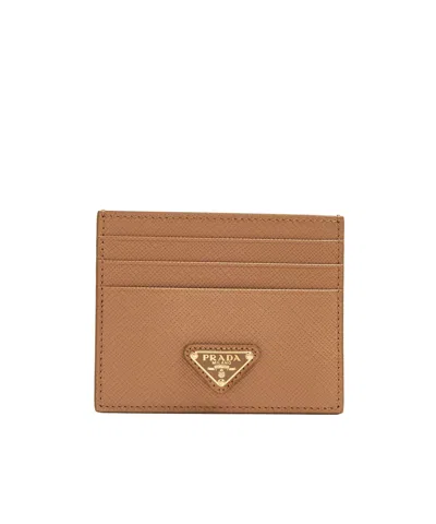 Prada Saffiano Leather Card Holder In Brown
