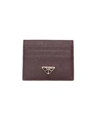 Pre-owned Prada Saffiano Card Holder In Burgundy
