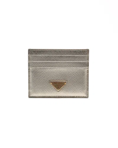 Pre-owned Prada Saffiano Card Holder In Gold