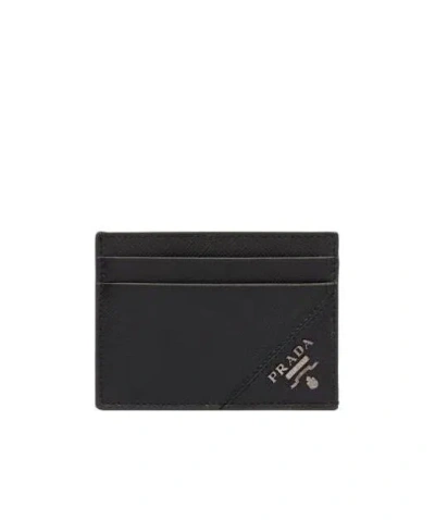 Prada Saffiano Leather Card Holder In Green