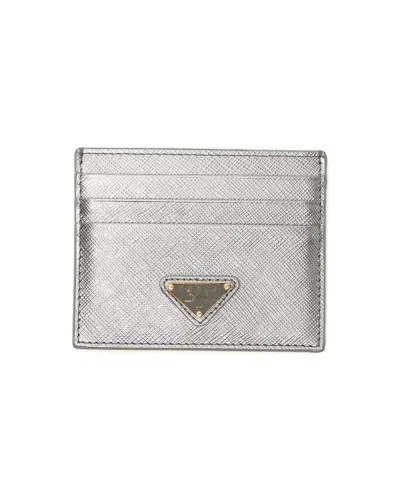 Prada Saffiano Card Holder In Silver