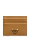 Prada Triangle Logo Saffiano Leather Cardholder In Orange