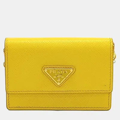 Pre-owned Prada Saffiano Chain Card Holder (1mr034) In Yellow
