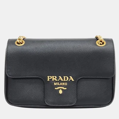 Pre-owned Prada Saffiano Chain Shoulder Bag In Black