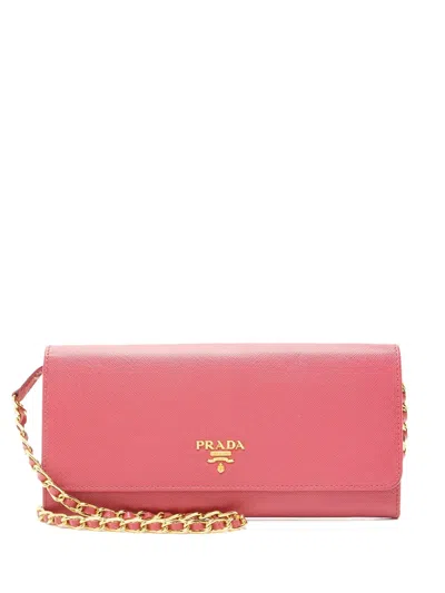 Pre-owned Prada Saffiano Chain Wallet In Pink