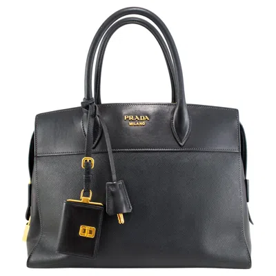 Pre-owned Prada Saffiano City Black Gold Hardware Leather Structured Tote Bag