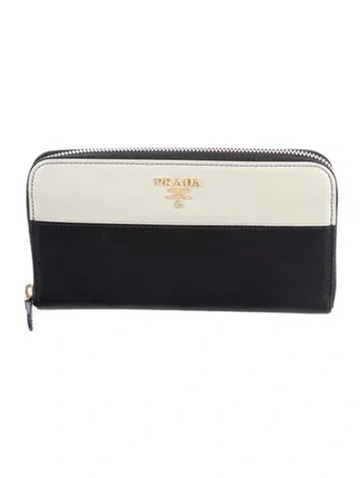 Pre-owned Prada Saffiano Continental Wallet In Black/white