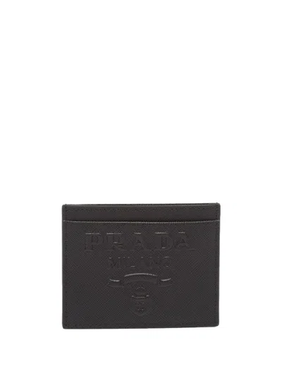 Prada Saffiano Credit Card Holder With Logo In Black