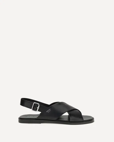 Prada Leather Sandals Open Toe Rubber Sole Straps In Black