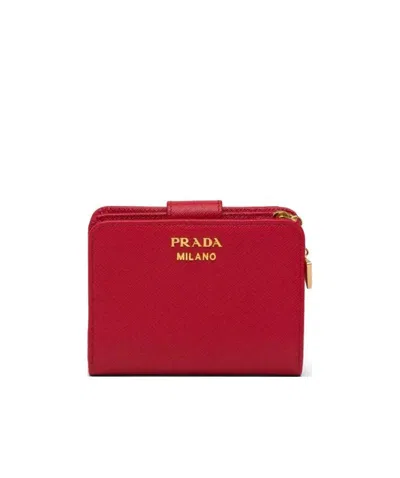 Prada Saffiano Cross Texture Wallet In Red