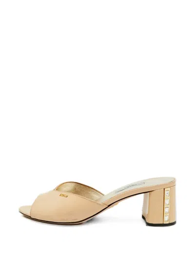 Pre-owned Prada Saffiano Crystal Sandals In Neutral