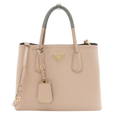 Pre-owned Prada Saffiano Cuir Double Handle Medium Tote In Beige