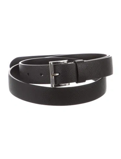 Pre-owned Prada Saffiano Cuir Leather Belt In Black