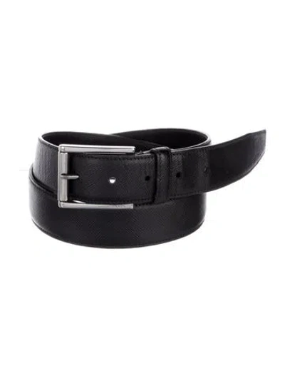 Pre-owned Prada Saffiano Cuir Leather Belt In Black