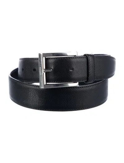 Pre-owned Prada Saffiano Cuir Leather Belt In Black