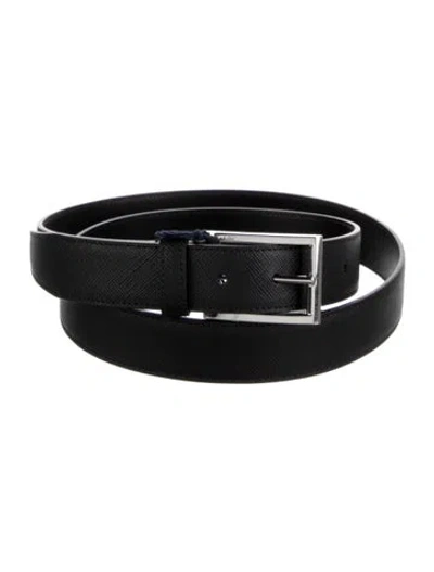 Pre-owned Prada Saffiano Cuir Leather Belt W/ Tags In Black