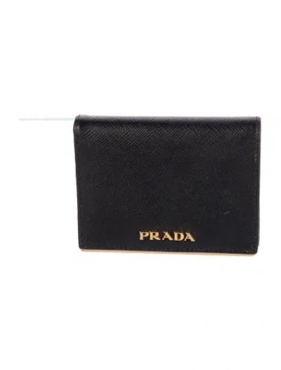 Pre-owned Prada Saffiano Cuir Leather Bifold Wallet In Black