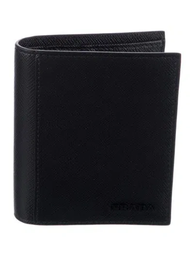Pre-owned Prada Saffiano Cuir Leather Bifold Wallet In Black