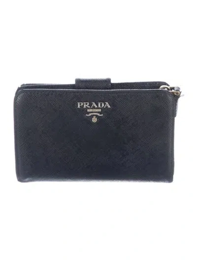 Pre-owned Prada Saffiano Cuir Leather Bifold Wallet In Black