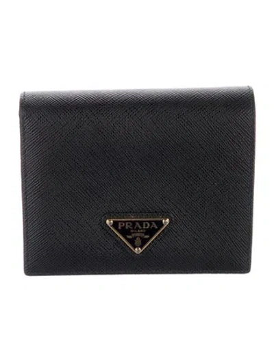 Pre-owned Prada Saffiano Cuir Leather Bifold Wallet In Black