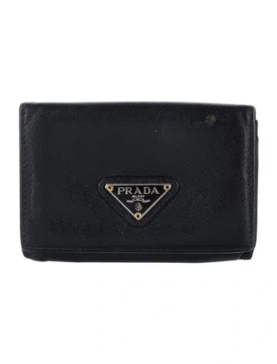 Pre-owned Prada Saffiano Cuir Leather Bifold Wallet In Black