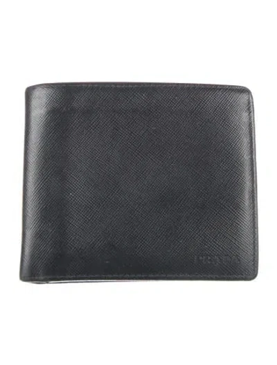 Pre-owned Prada Saffiano Cuir Leather Bifold Wallet In Blue