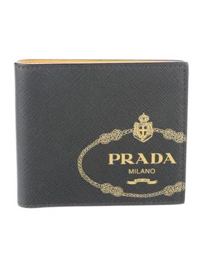 Pre-owned Prada Saffiano Cuir Leather Bifold Wallet In Grey