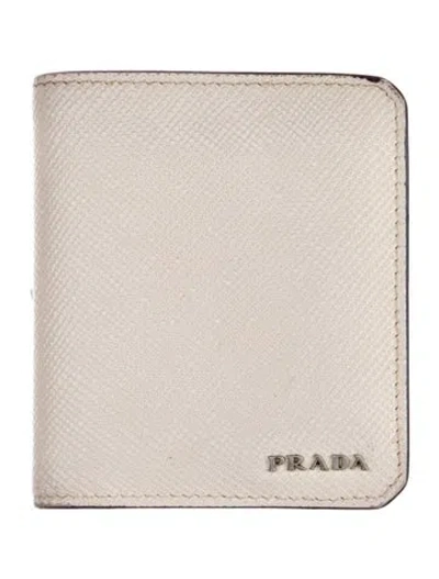 Pre-owned Prada Saffiano Cuir Leather Bifold Wallet In Neutral