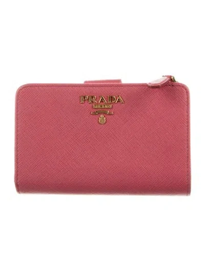 Pre-owned Prada Saffiano Cuir Leather Bifold Wallet In Pink